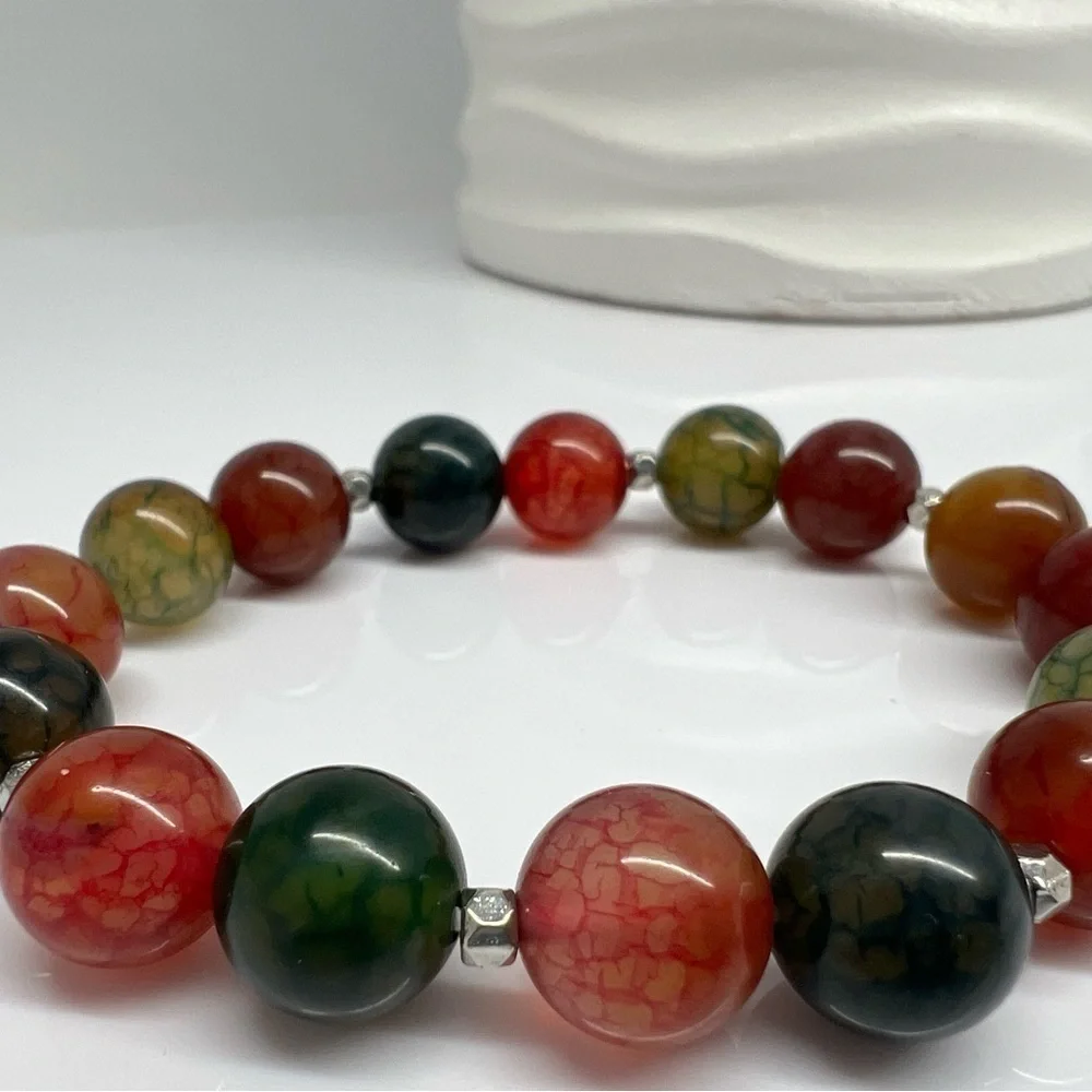 𝅺Multicolored Agate Gemstone Beaded Stretch Bracelet